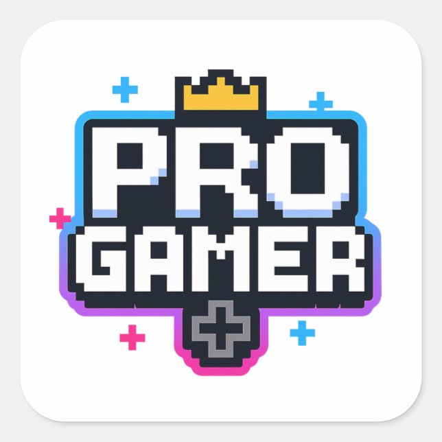 Adesivo Quadrado GAMER PRO — Crachá Pixel Art 8-Bit (Frente)