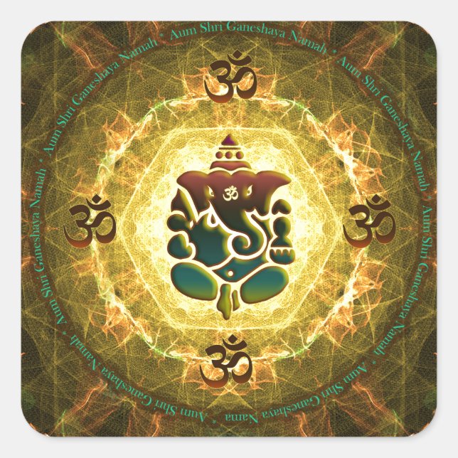 Adesivo Quadrado Ganesha - Sucesso, Vitória, Prosperidade, Conhecim (Frente)