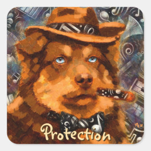 Adesivo Quadrado Gangster Canino Caprichoso Arte Retro Noir Olhos A