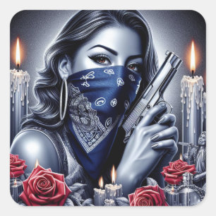 Adesivo Quadrado Gangster Girl Hip Hop chicano art Design