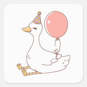 Adesivo Quadrado Ganso de Aniversário Colorido Simples Fofo Clássic