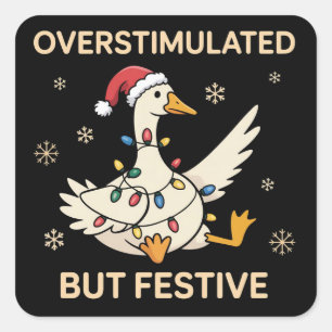 Adesivo Quadrado Ganso Festivo Mas Estimulado Demais Natal Engraçad