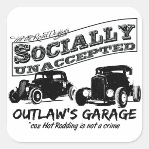 Adesivo Quadrado Garagem de fora da lei. Hot Rods socialmente inace
