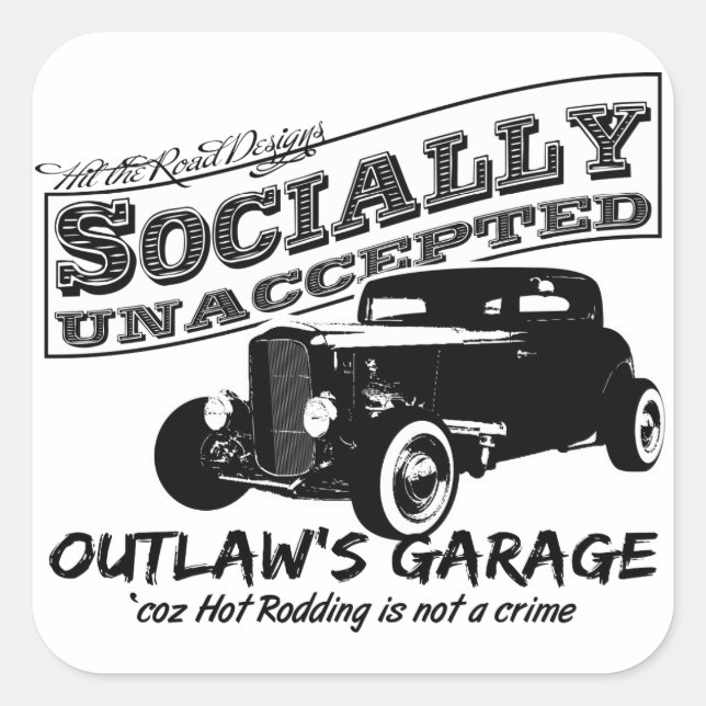 Adesivo Quadrado Garagem de Outlaw. Banda quente socialmente não ac (Frente)