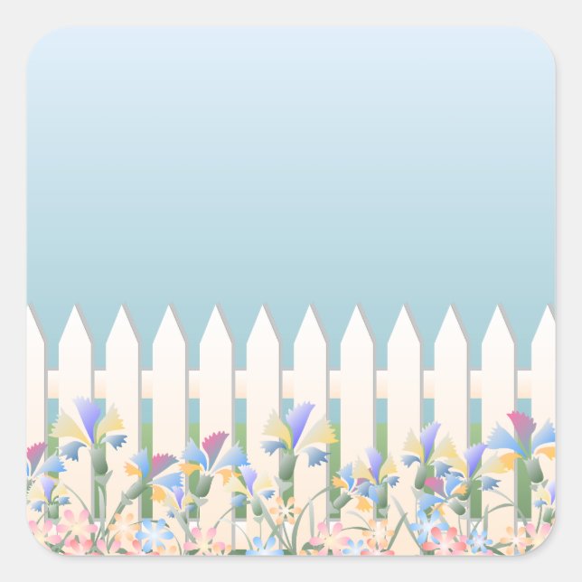 Adesivo Quadrado Garden Fence and Flowers Sticker (Frente)