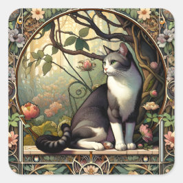 Adesivo Quadrado Garden Gateway Art Nouveau Cat