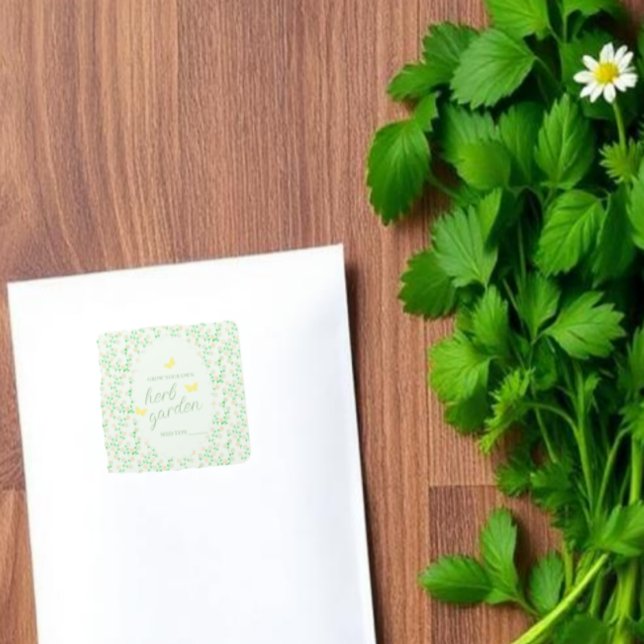 Adesivo Quadrado Garden Party Herb Garden Seed Baby Shower (Criador carregado)