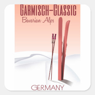 Adesivo Quadrado Garmisch Clássico, poster de Esqui dos Alpes Báv