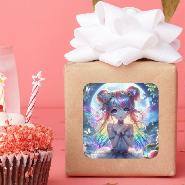 Adesivo Quadrado Garota anime Cabelo Arco-Íris Cantando Fada de Lua (Festa)