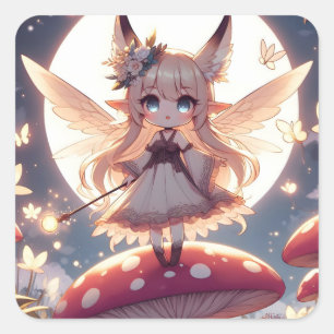Adesivo Quadrado Garota Anime Pixie Hippie Lua Fada