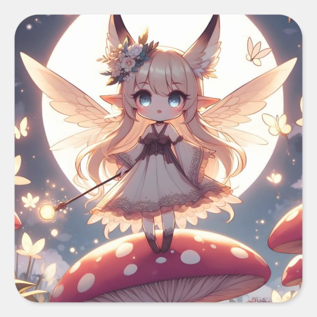 Adesivo Quadrado Garota Anime Pixie Hippie Lua Fada (Frente)