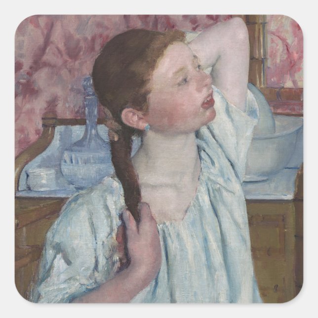 Adesivo Quadrado Garota arranjando seu cabelo, 1886 (óleo na canvas (Frente)