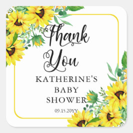 Adesivo Quadrado Garota Chá de fraldas Boho Sunflower Obrigado