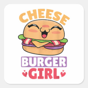 Adesivo Quadrado Garota Cheeseburger, Mulheres Hamburger e Cheesebu
