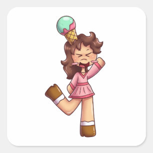 Adesivo Quadrado Garota Chibi Chorando com Casquinha de Sorvete