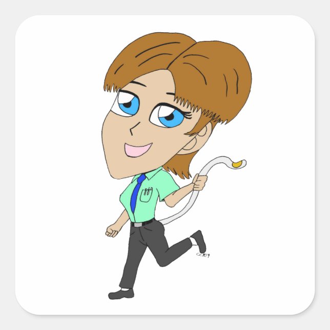 Adesivo Quadrado garota chibi com cauda (Frente)
