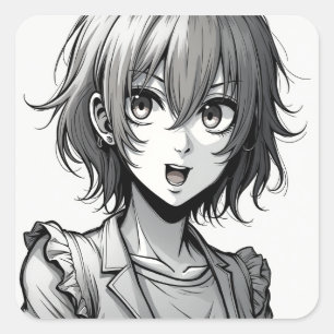 Adesivo Quadrado Garota de Anime Desenho de Personagem Dinâmico e