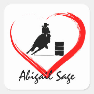 Adesivo Quadrado Garota de Corrida de Barrel Personalizada, Cavalo 
