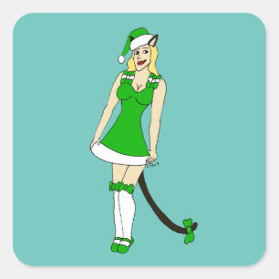 Adesivo Quadrado Garota de Natal Verde