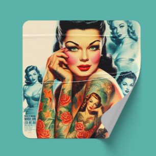 Adesivo Quadrado Garota de Tatuagem Old School