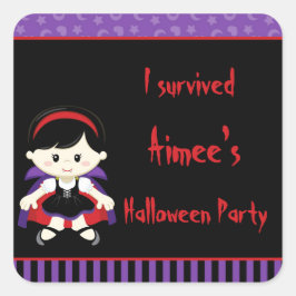 Adesivo Quadrado Garota de Vampiro Bonita no Halloween 'Eu Sobreviv