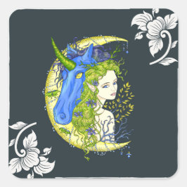 Adesivo Quadrado Garota doce e desenho de unicórnio