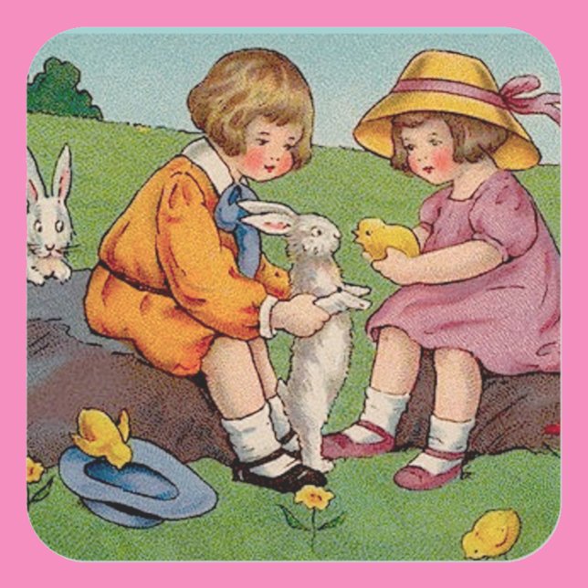 Adesivo Quadrado Garota e Páscoa Vintage (Criador carregado)