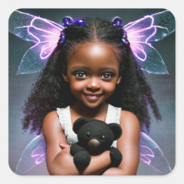 Adesivo Quadrado Garota Fada Bonita com Urso de Teddy