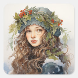 Adesivo Quadrado Garota Festiva