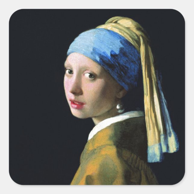Adesivo Quadrado Garota Jan Vermeer Com Arte Barroca De Pérola (Frente)