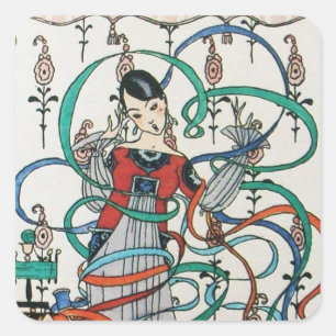 Adesivo Quadrado GAROTA JOVEM, SUÍNOS DE BORRACHA COLORIDA, Aniver