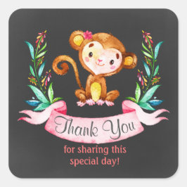 Adesivo Quadrado Garota Macaco De Caixas Aquáticas Obrigado