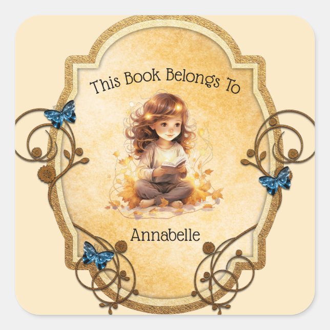 Adesivo Quadrado Garota Mágica Lendo um Livro (Frente)