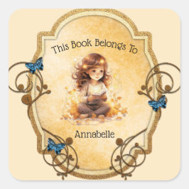 Adesivo Quadrado Garota Mágica Lendo um Livro