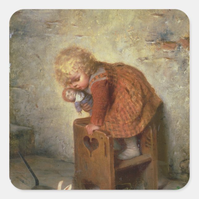 Adesivo Quadrado Garota pequena com um coelho (Frente)