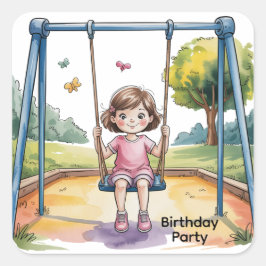Adesivo Quadrado Garota pequena em uma festa de aniversário do Swin
