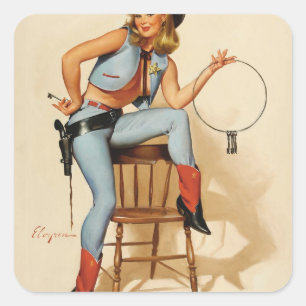 Adesivo Quadrado Garota Pin-up Cowgirl