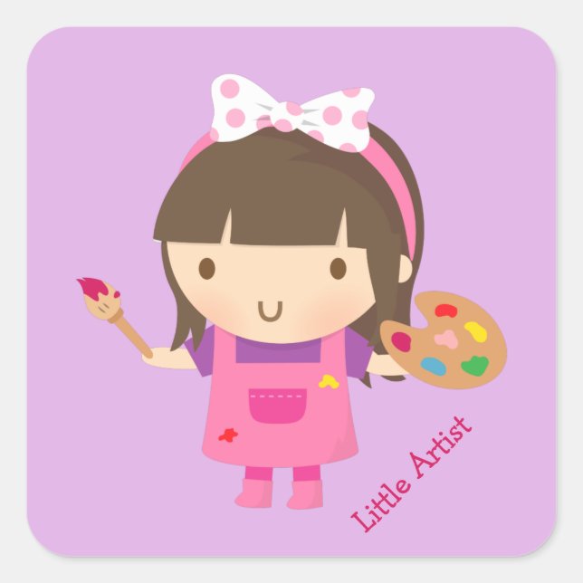 Adesivo Quadrado Garota Pintor de Artista Bonita no Trabalho (Frente)