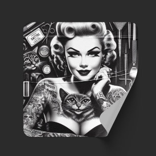 Adesivo Quadrado Garota Tatuada Alternativa Old School