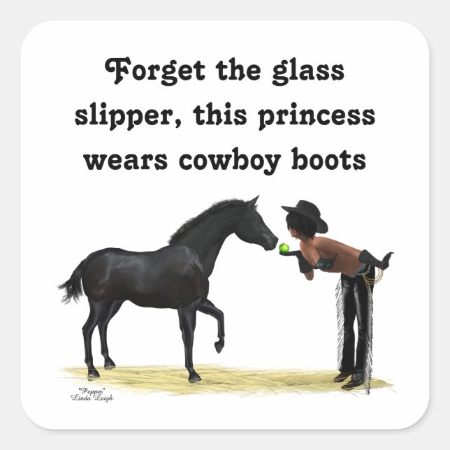 Adesivo Quadrado Garota-Vaca Pega Com Pentes-Cavalo (Frente)