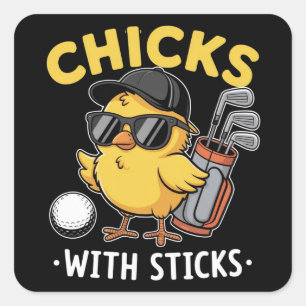Adesivo Quadrado Garotas com Sticks Garota Golfista Clube de Golfe 