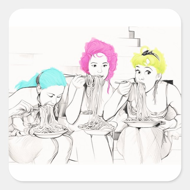 ADESIVO QUADRADO GAROTAS COMENDO ESPAÇO (Frente)