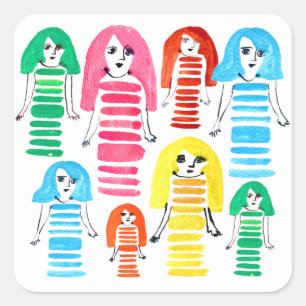 Adesivo Quadrado Garotas de aquarela bonitas de arte moderna divert