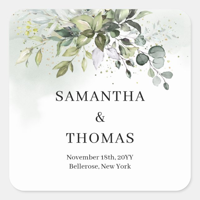 Adesivo Quadrado Garotas de ouro foliar de Boho verde eucalipto (Frente)