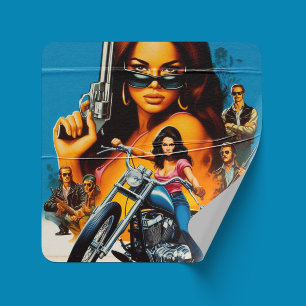 Adesivo Quadrado Garotas Motociclistas Retrô