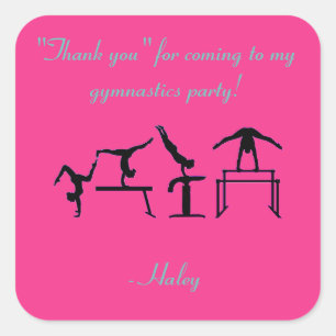 Adesivo Quadrado Garotas "Obrigado" Gymnastics Party Stickers