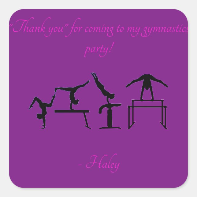 Adesivo Quadrado Garotas "Obrigado" Gymnastics Party Stickers (Frente)