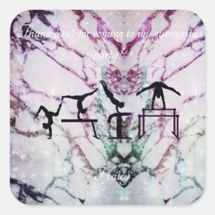 Adesivo Quadrado Garotas "Obrigado" Gymnastics Party Stickers