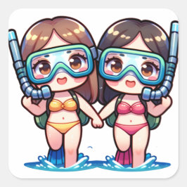 Adesivo Quadrado Garotas Snorkeling