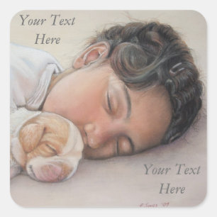 Adesivo Quadrado garotinha muito bonita abraçando um pequeno cacho